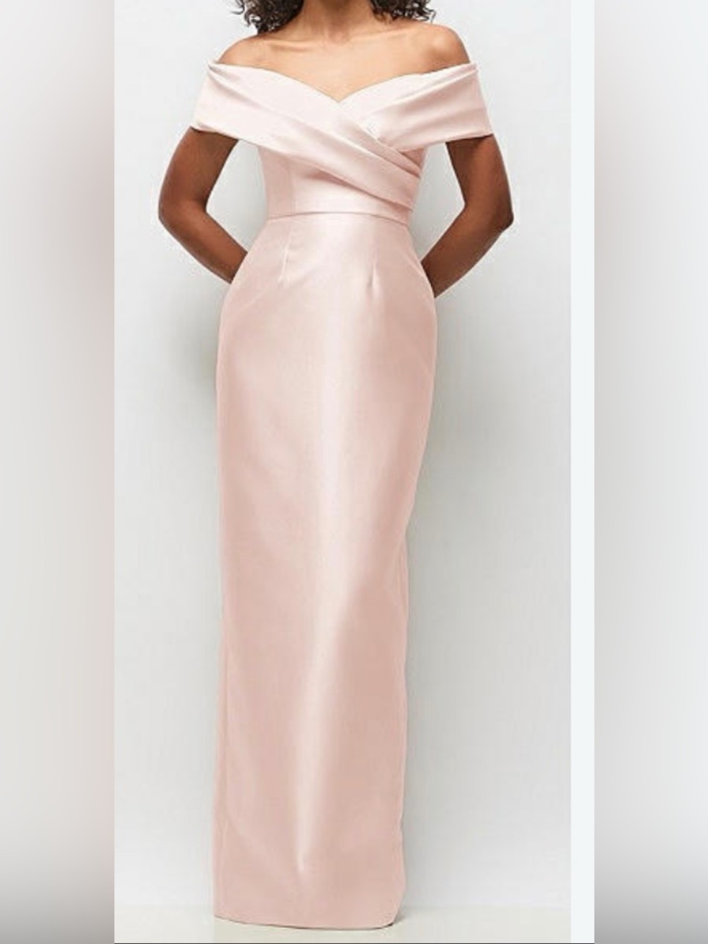 Alfred Sung Elegant Off-Shoulder Pink Satin Evening Gown NWOT